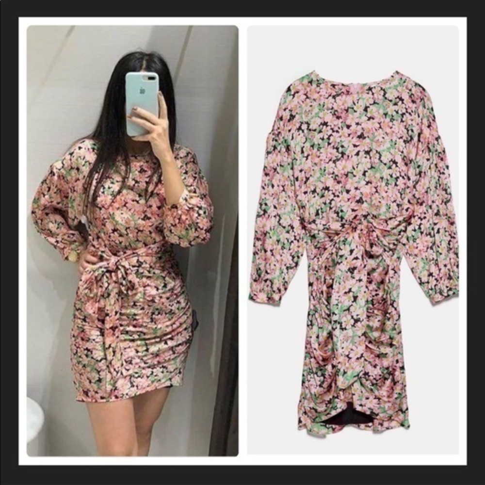 ZARA printed dress with draping 2342/443